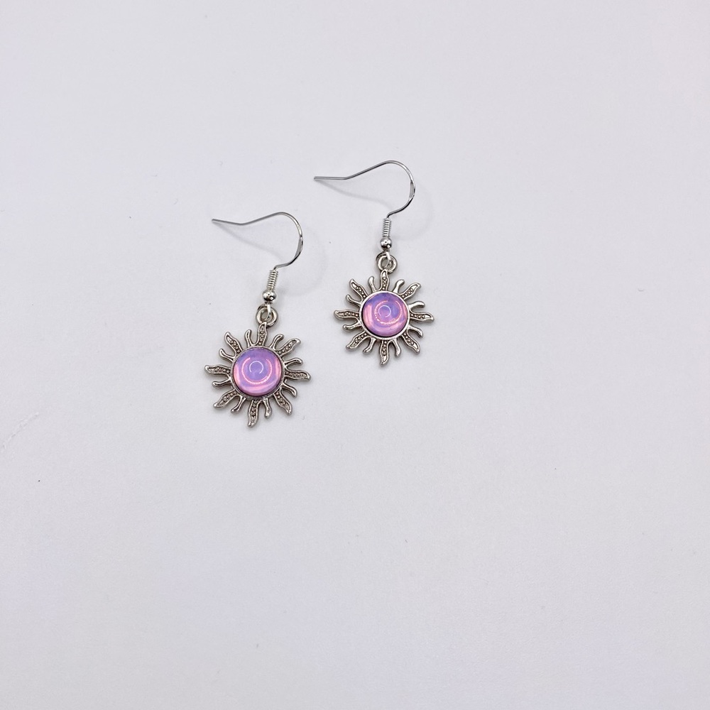Tangled inspired Silver and Purple Pink Sunburst Rapunzel Earrings